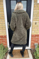 Khaki Long Line Teddy Faux Fur Coat