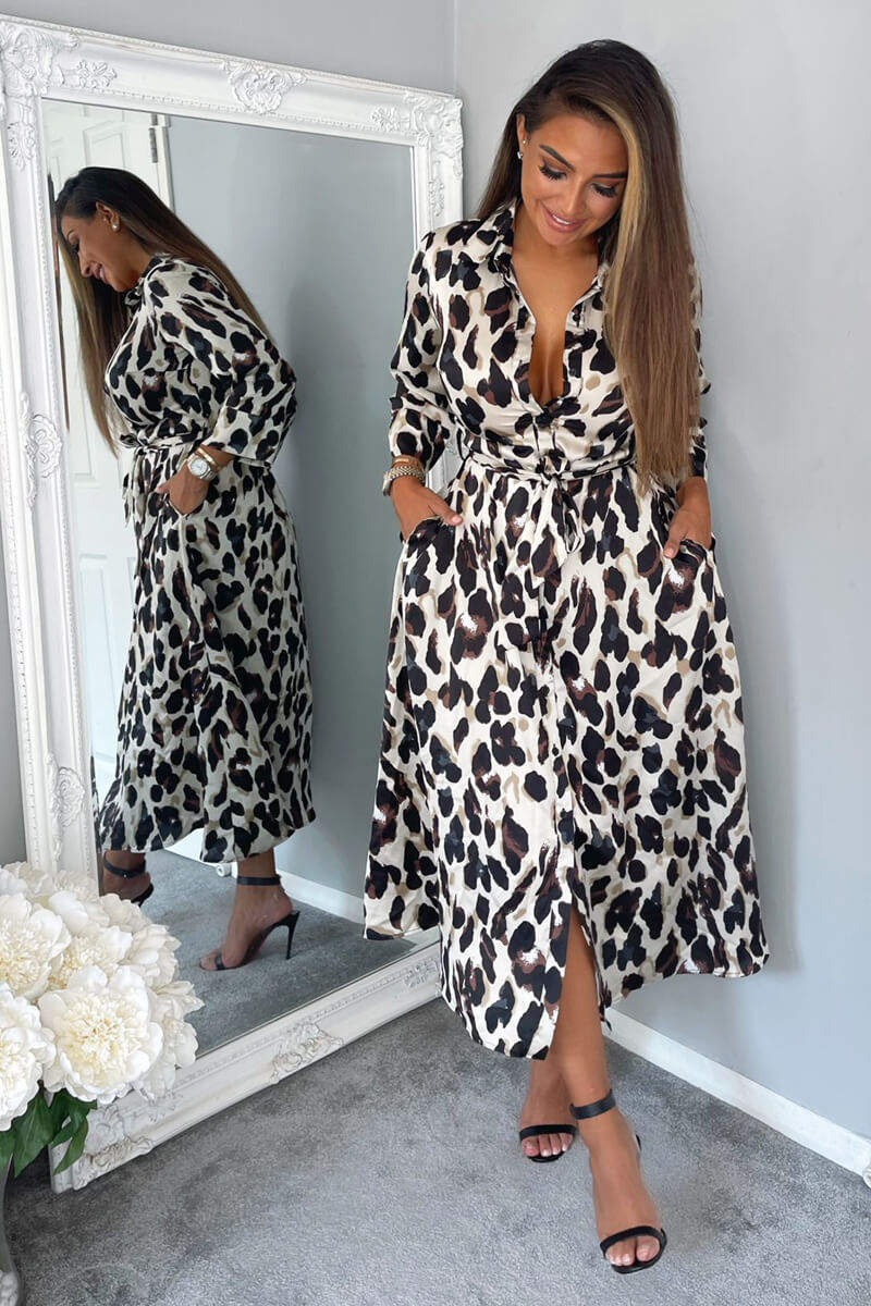 Leopard Print Button Up Midi Dress