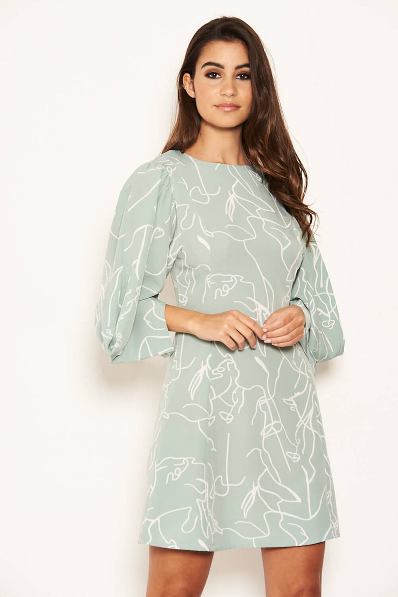 Mint Abstract Batwing Shift Dress