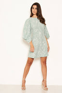 Mint Abstract Batwing Shift Dress