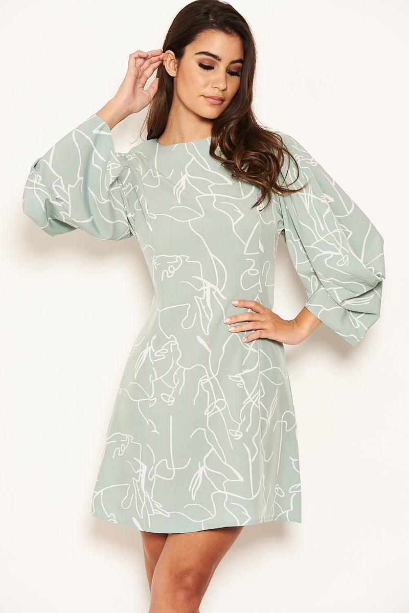 Mint Abstract Batwing Shift Dress