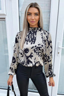 Multi Animal Print High Neck Top