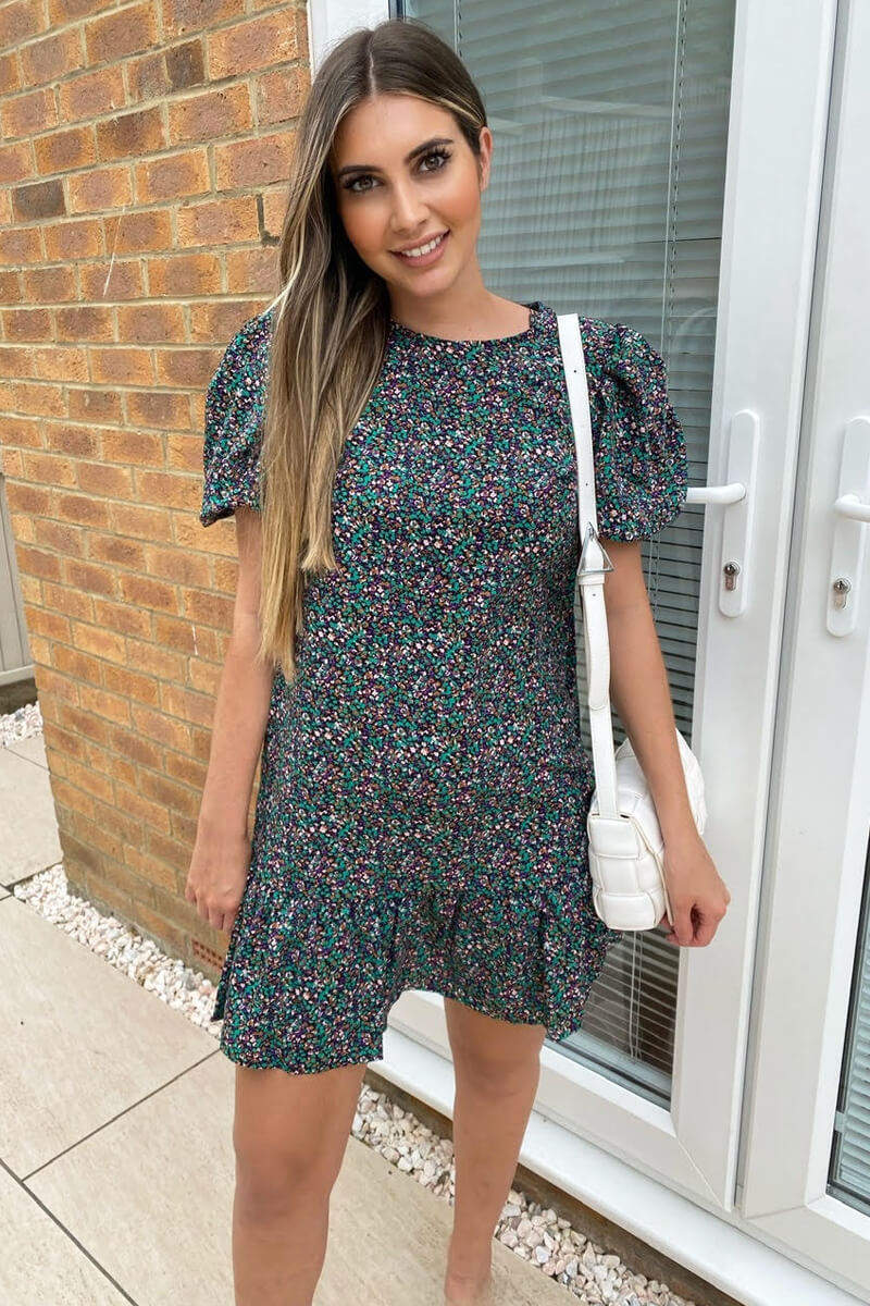 Multi Ditsy Floral Puff Sleeve Smock Dress Multi Ditsy Floral Puff Sleeve Smock Dress