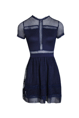Navy Crochet Short Sleeved Dress