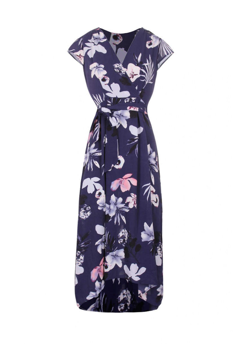 Navy Floral Maxi Wrap Dress