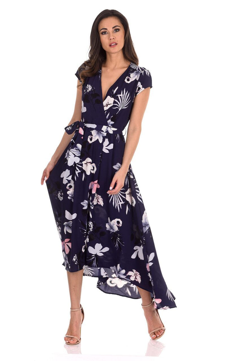 Navy Floral Maxi Wrap Dress