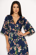 Navy Floral Print Maxi Wrap Dress