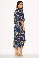 Navy Floral Print Maxi Wrap Dress