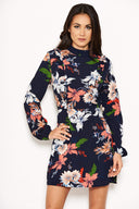 Navy Floral Long Sleeve Dress