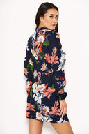 Navy Floral Long Sleeve Dress