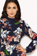 Navy Floral Long Sleeve Dress