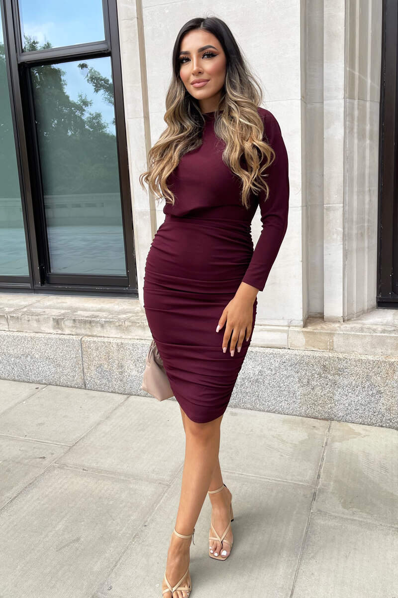 Plum Wide Neck Ruched Bodycon Dress – AX Paris US