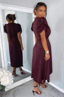 Plum Wrap Over Tie Midi Dress