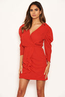 Red Chiffon Frill Front Dress