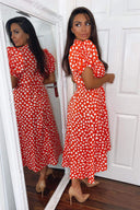 Red Heart Printed Wrap Midi Dress