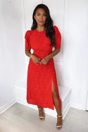 Red Polka Dot Frill Sleeve Midi Dress