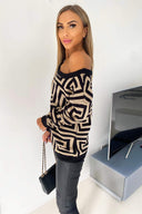 Stone Geo Off The Shoulder Knitted Jumper