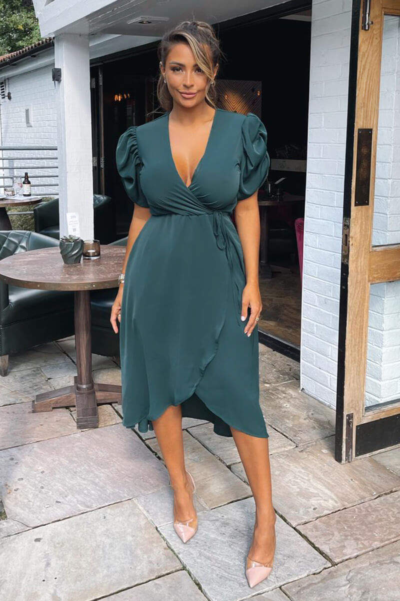 Teal Wrap Over Tie Midi Dress – AX Paris US