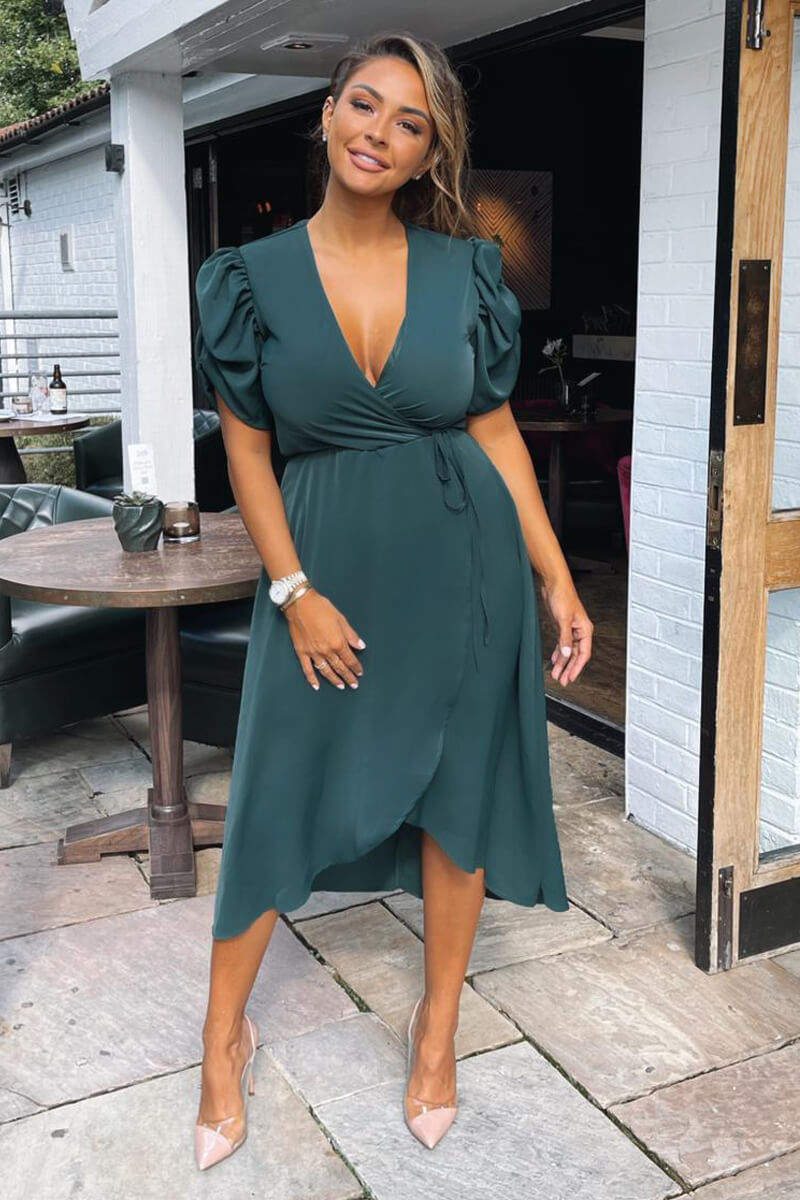 Teal Wrap Over Tie Midi Dress AX Paris US Teal Wrap Over Tie Midi Dress AX Paris US