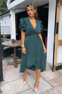 teal wrap midi dress Teal Sleeveless Wrap Tie Waist Midi Dress