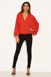 Red Wrap Batwing Sleeve Top