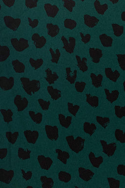 Teal Heart Print Pleat Long Sleeve Dress