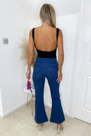 Mid Wash 4 Button Flare Jeans