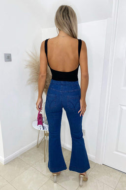 Mid Wash 4 Button Flare Jeans