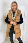 Camel Drawstring Hooded Gilet