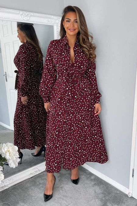 Plum Animal Print Button Up Midi Dress