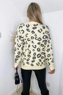 Cream Animal Print V Neck Knitted Jumper