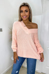 Pink V-Neck Fluffy Knitted Jumper