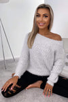 Silver Off The Shoulder Fluffy Jumper