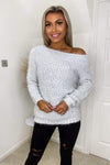 Silver Off The Shoulder Fluffy Jumper