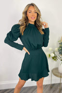 Teal Puff Sleeve Skater Dress