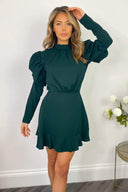 Teal Puff Sleeve Skater Dress