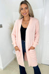 Pink Fluffy Long Cardigan