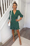 Green Spot Printed Frill Hem Dress