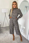 Grey Spot Printed High Neck Long Sleeve Jumpsuit