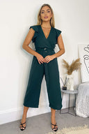 Teal Wrap Front Belted Jumpsuit