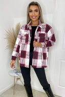 Wine Checked Shirt Jacket