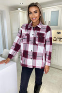 Wine Checked Shirt Jacket