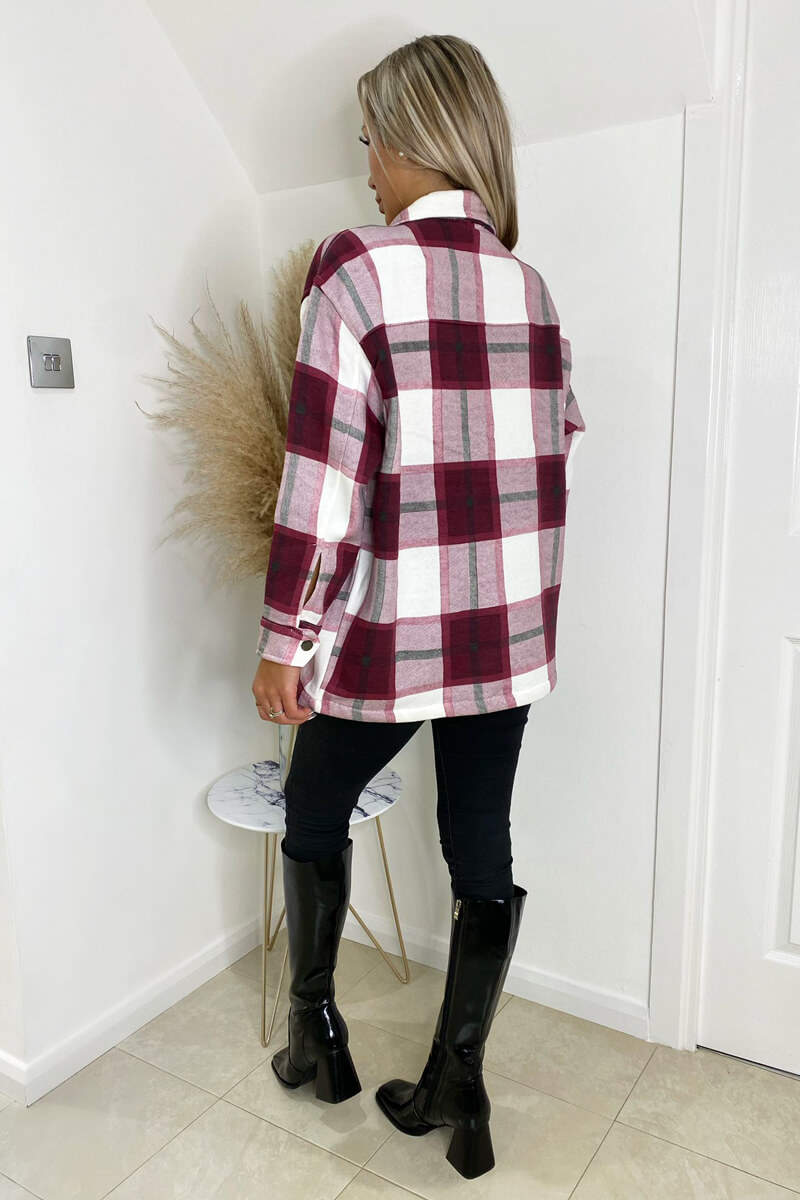 Wine Checked Shirt Jacket