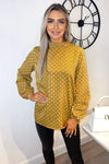 Mustard Polka Dot High Neck Long Sleeve Top