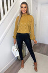 Mustard Polka Dot High Neck Long Sleeve Top