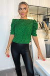 Green Printed Gathered Puff Sleeve Top