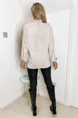 Stone Ruffle High Neck Long Sleeve Top