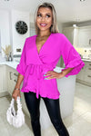 Cerise Frill Hem Wrap Top