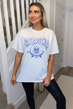 White Pasadena Slogan Oversized T-Shirt