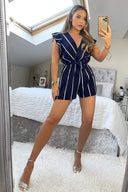Navy Striped Wrap Top Belted Playsuit